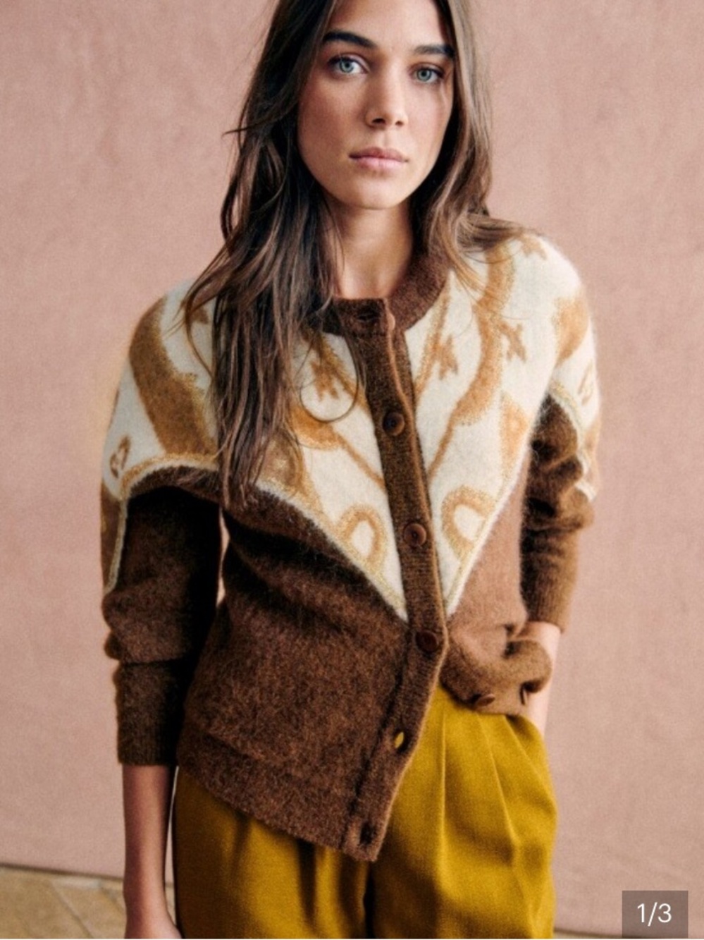 Sezane Margaux brown metallic and wool cardigan medium - Picture 1 of 7